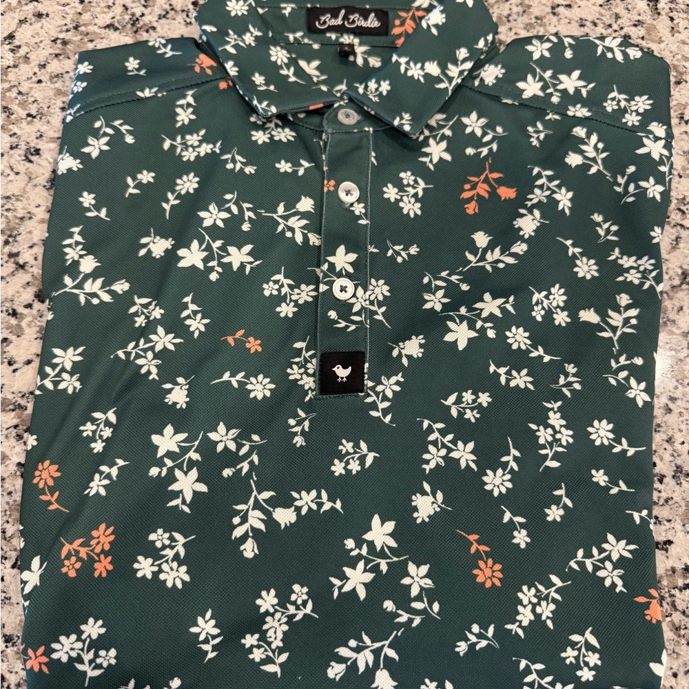 Bad Birdie Green and White Floral Polo